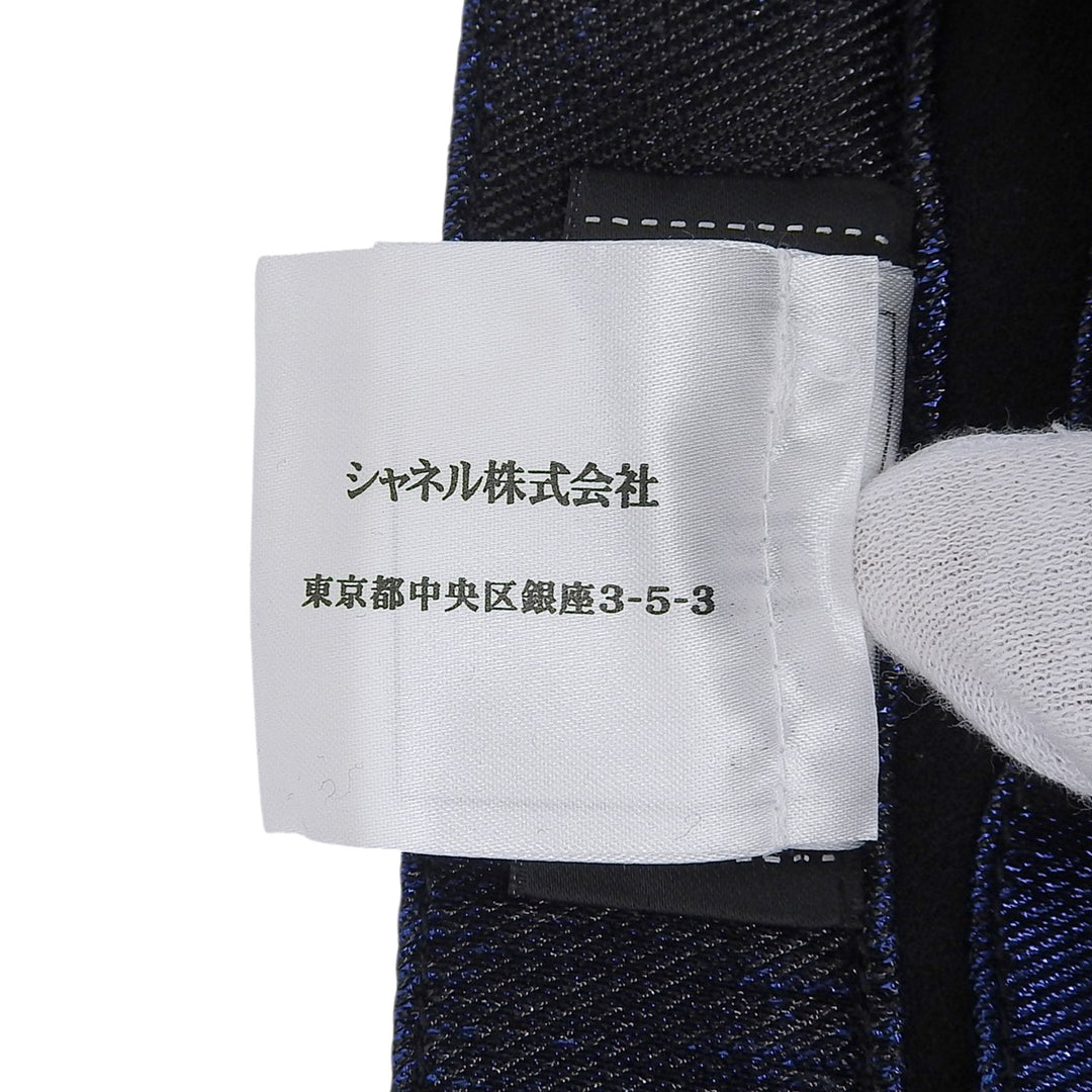 極美品▲CHANEL シャネル P50219 コットン ココマークボタン付 光沢 スキニーパンツ ブルー ブラック 34 イタリア製 正規品 レディース