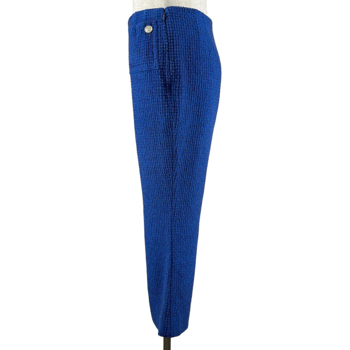 極美品▲CHANEL シャネル P70598 裏地シルク100% ココマーク ツイード フレアパンツ クロップドパンツ ブルー 34 フランス製 レディース
