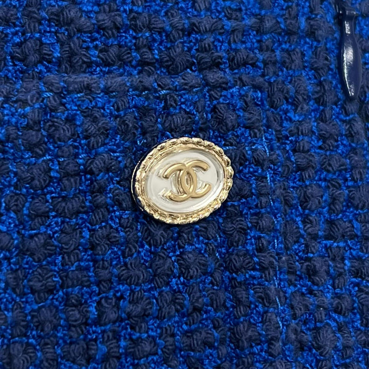 極美品▲CHANEL シャネル P70598 裏地シルク100% ココマーク ツイード フレアパンツ クロップドパンツ ブルー 34 フランス製 レディース