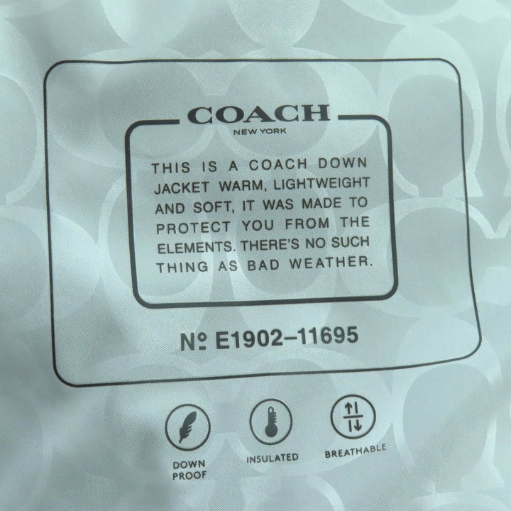美品△COACH コーチ CB648 ミッド ダウン パッファー・シアリング 裏地シグネチャー柄 ファー・フード付き ダウンコート グレー M 正規品