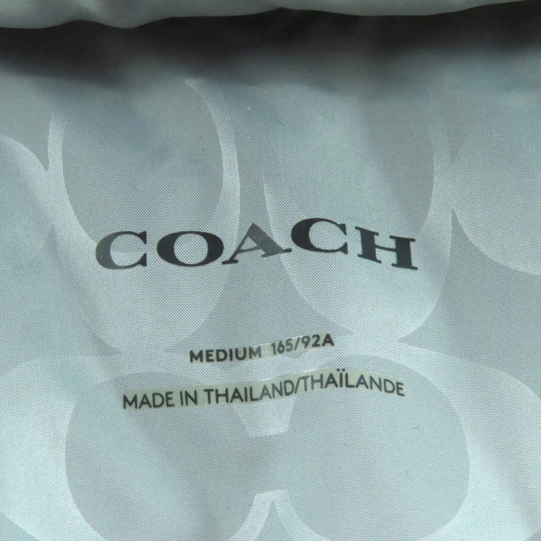 美品△COACH コーチ CB648 ミッド ダウン パッファー・シアリング 裏地シグネチャー柄 ファー・フード付き ダウンコート グレー M 正規品