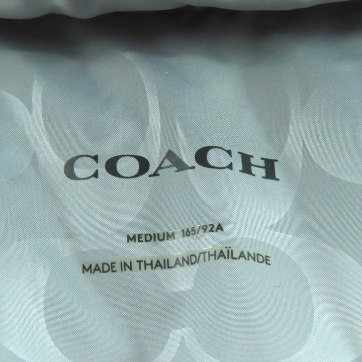 美品△COACH コーチ CB648 ミッド ダウン パッファー・シアリング 裏地シグネチャー柄 ファー・フード付き ダウンコート グレー M 正規品