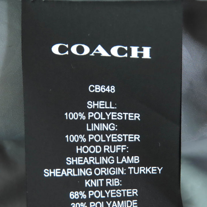 美品△COACH コーチ CB648 ミッド ダウン パッファー・シアリング 裏地シグネチャー柄 ファー・フード付き ダウンコート グレー M 正規品