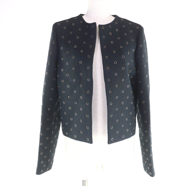 極美品★Christian Dior クリスチャンディオール 241V20X1162 ウール シルク混 ハトメデザイン ノーカラージャケット 44 伊製 正規品
