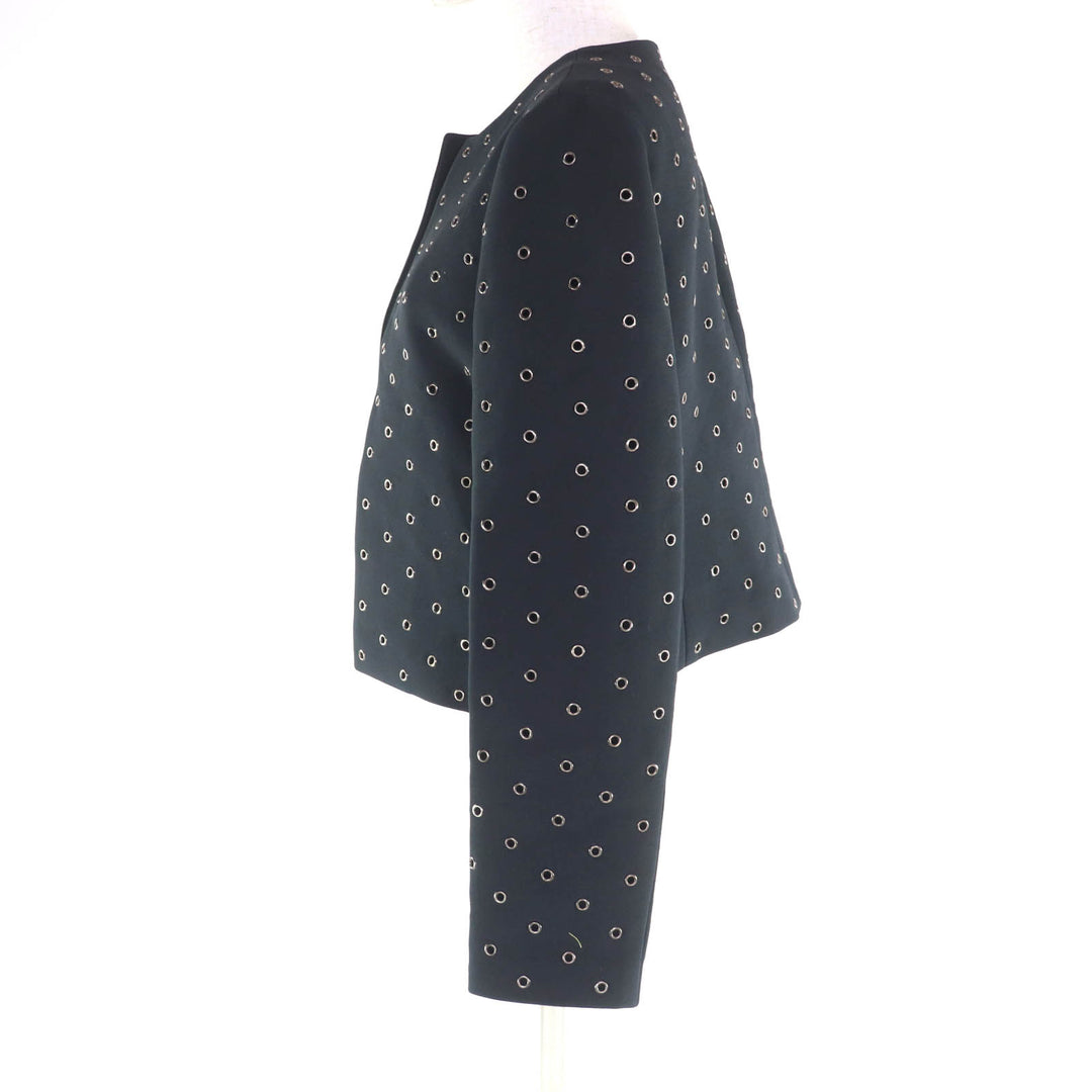 極美品★Christian Dior クリスチャンディオール 241V20X1162 ウール シルク混 ハトメデザイン ノーカラージャケット 44 伊製 正規品