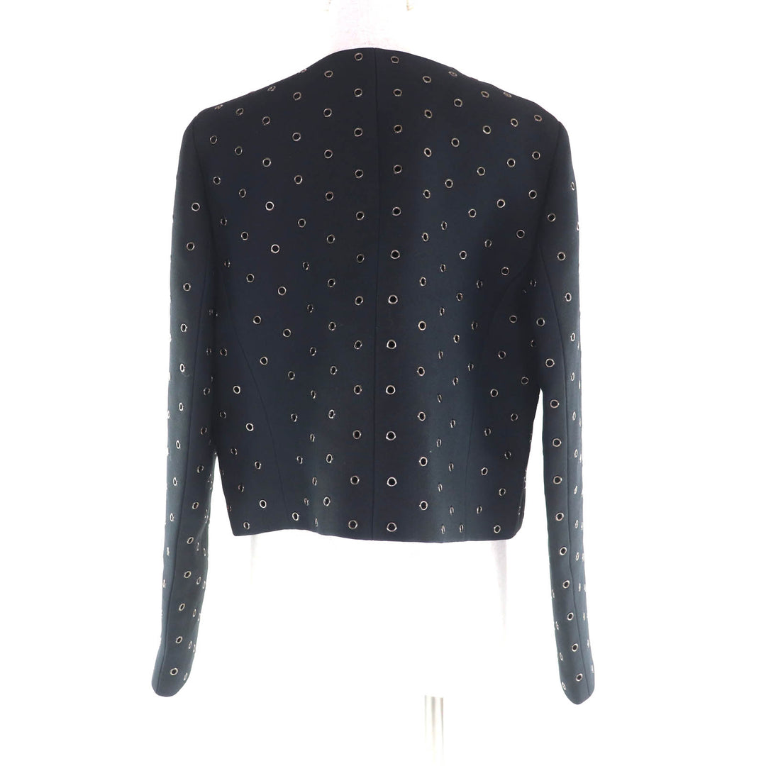 極美品★Christian Dior クリスチャンディオール 241V20X1162 ウール シルク混 ハトメデザイン ノーカラージャケット 44 伊製 正規品