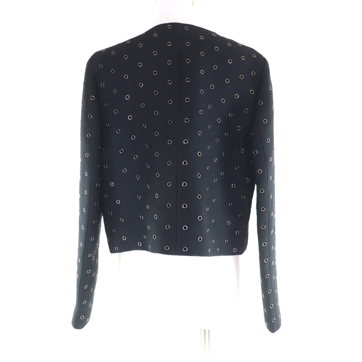 極美品★Christian Dior クリスチャンディオール 241V20X1162 ウール シルク混 ハトメデザイン ノーカラージャケット 44 伊製 正規品