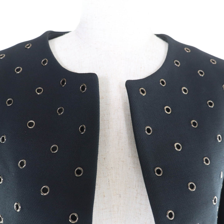 極美品★Christian Dior クリスチャンディオール 241V20X1162 ウール シルク混 ハトメデザイン ノーカラージャケット 44 伊製 正規品
