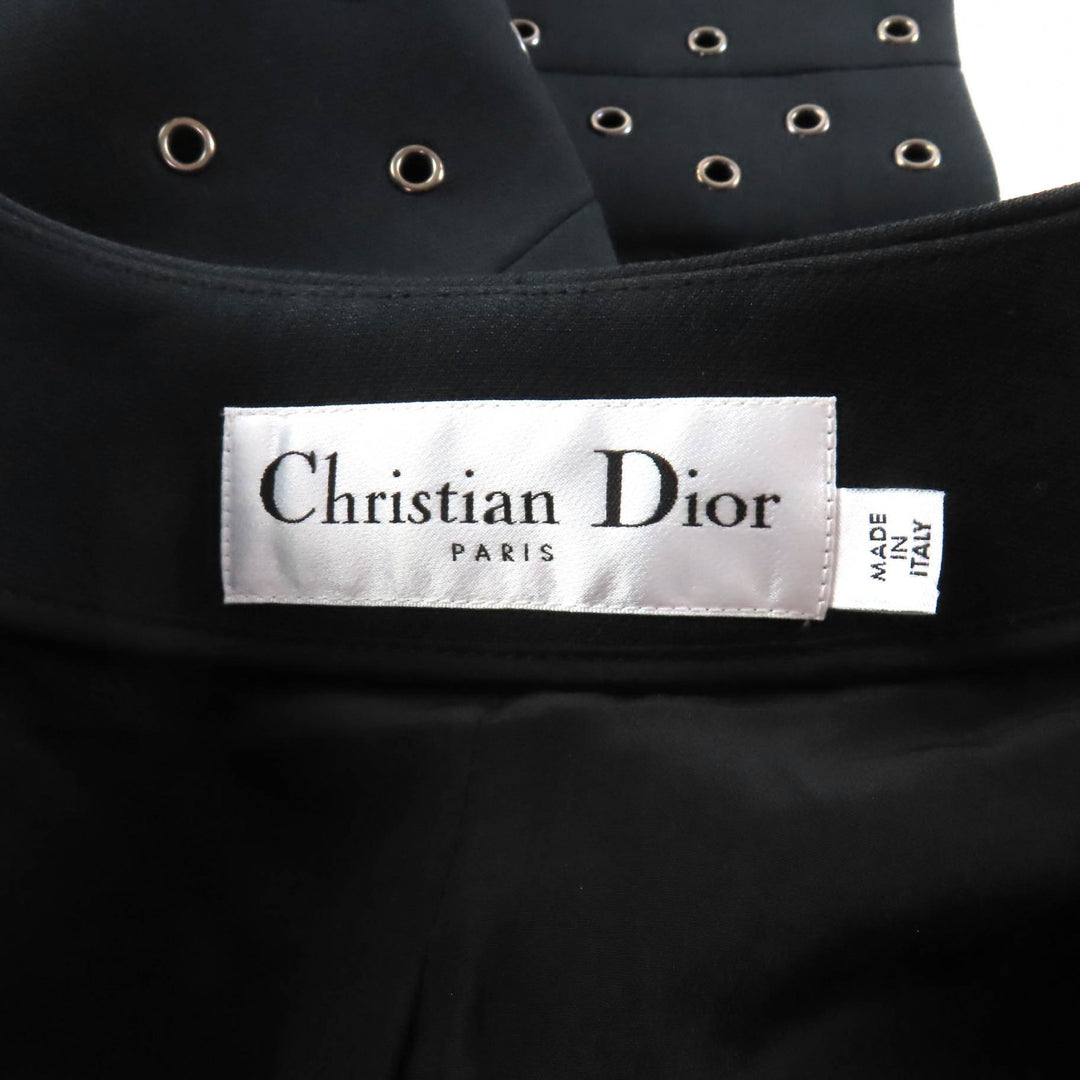 極美品★Christian Dior クリスチャンディオール 241V20X1162 ウール シルク混 ハトメデザイン ノーカラージャケット 44 伊製 正規品