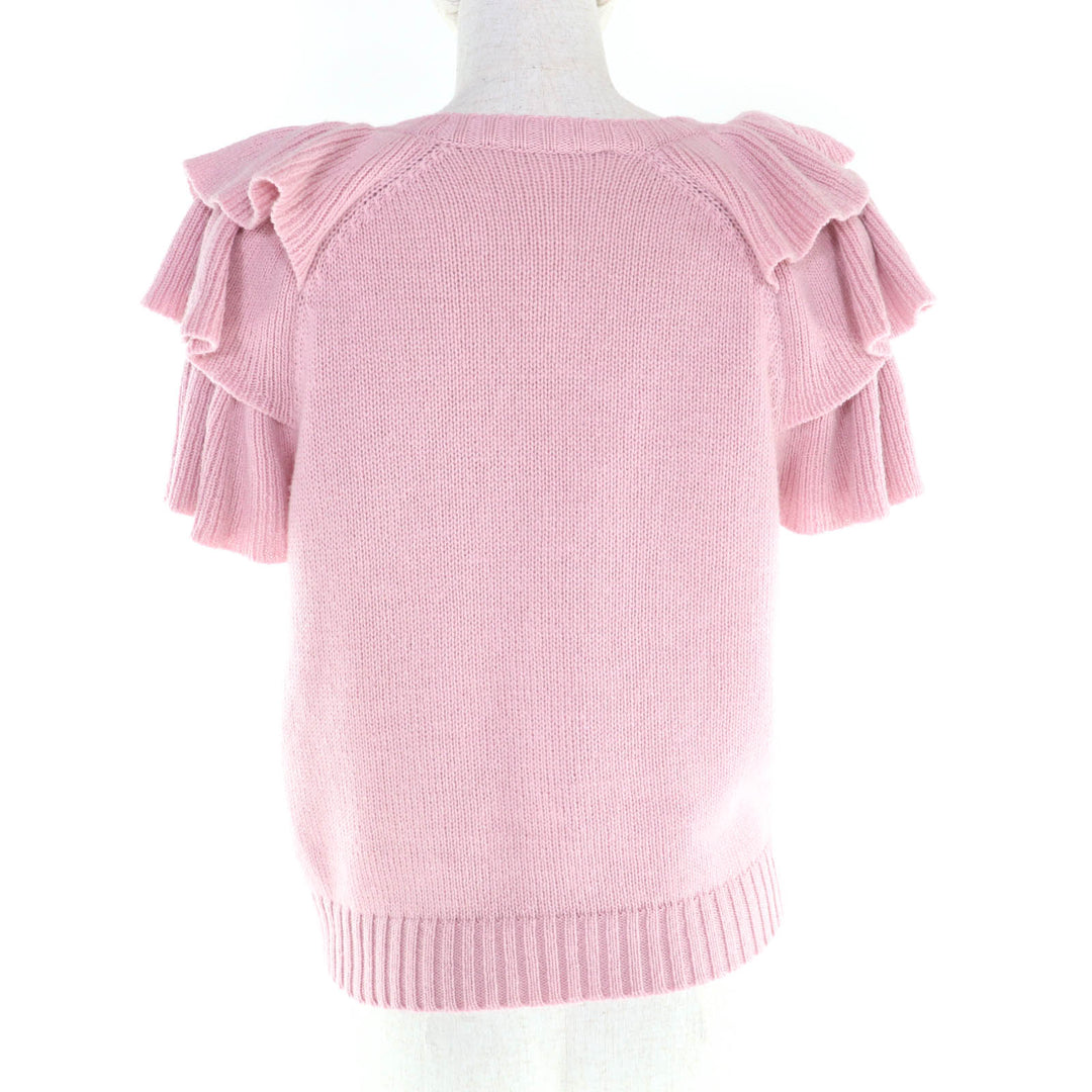 極美品★Christian Dior クリスチャンディオール 344S13BM003 カシミヤ100％ ロゴデザイン 袖フリル 半袖ニット ピンク 42 伊製 正規品