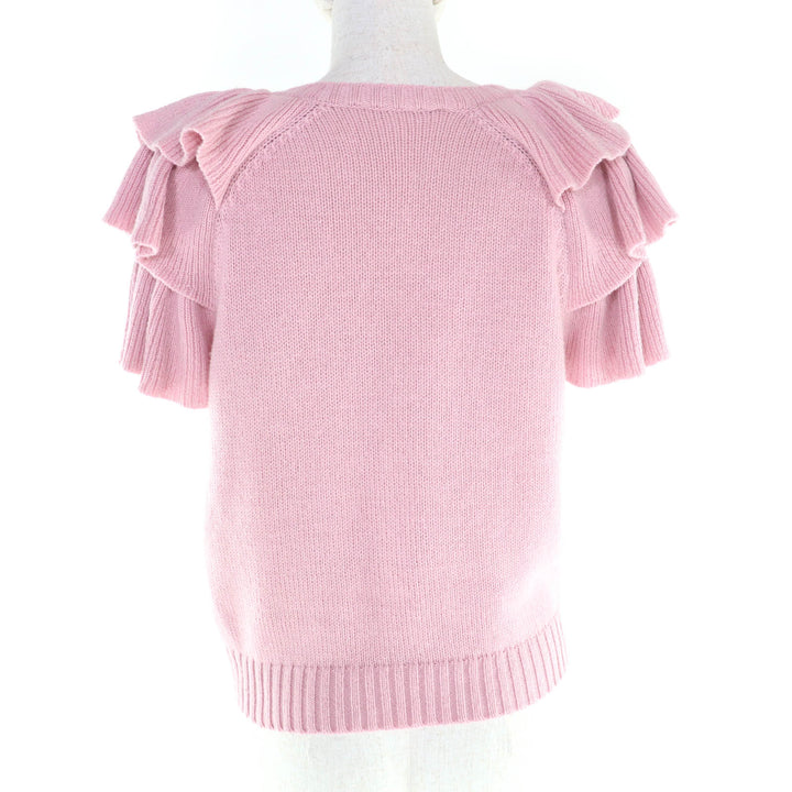 極美品★Christian Dior クリスチャンディオール 344S13BM003 カシミヤ100％ ロゴデザイン 袖フリル 半袖ニット ピンク 42 伊製 正規品
