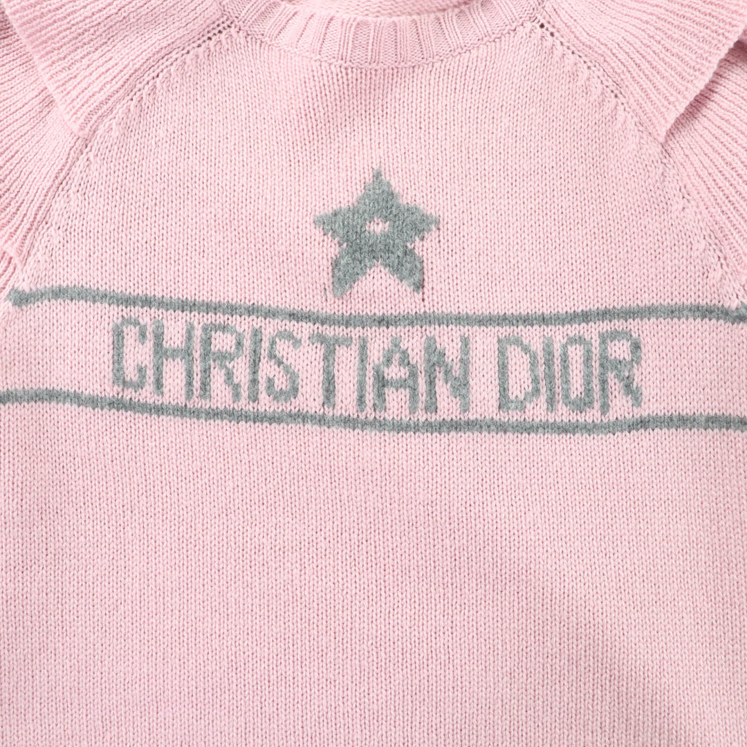 極美品★Christian Dior クリスチャンディオール 344S13BM003 カシミヤ100％ ロゴデザイン 袖フリル 半袖ニット ピンク 42 伊製 正規品