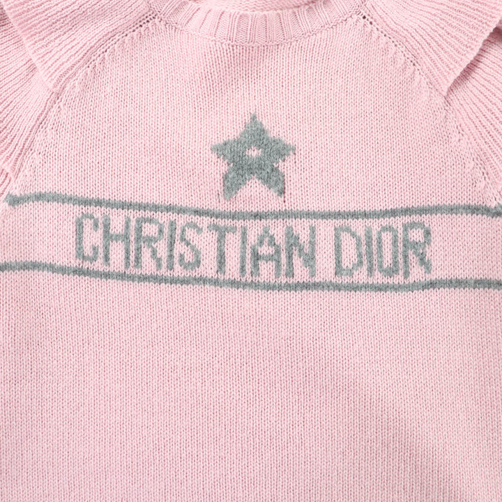 極美品★Christian Dior クリスチャンディオール 344S13BM003 カシミヤ100％ ロゴデザイン 袖フリル 半袖ニット ピンク 42 伊製 正規品