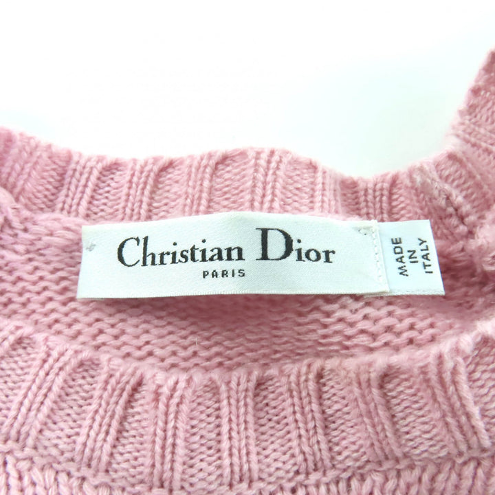 極美品★Christian Dior クリスチャンディオール 344S13BM003 カシミヤ100％ ロゴデザイン 袖フリル 半袖ニット ピンク 42 伊製 正規品