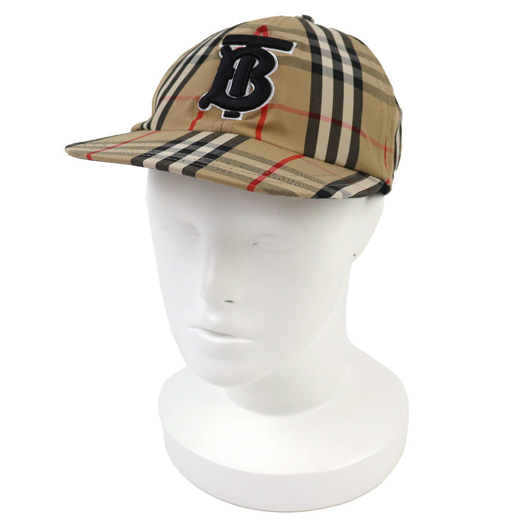 未使用品△BURBERRY バーバリー 8068032 コットン100％ TBロゴ ノバチェック柄 ベースボールキャップ 帽子 ベージュ M イタリア製 正規品