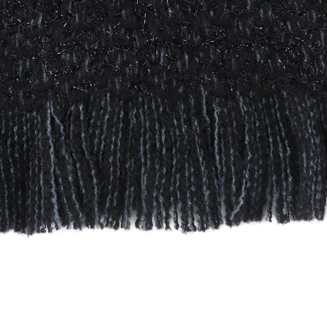 極美品★CHANEL シャネル カシミヤ混 ココマーク刺繍入り ラメ フリンジ付 大判 ストール ショール ブラック ブルー 箱付き 伊製 正規品