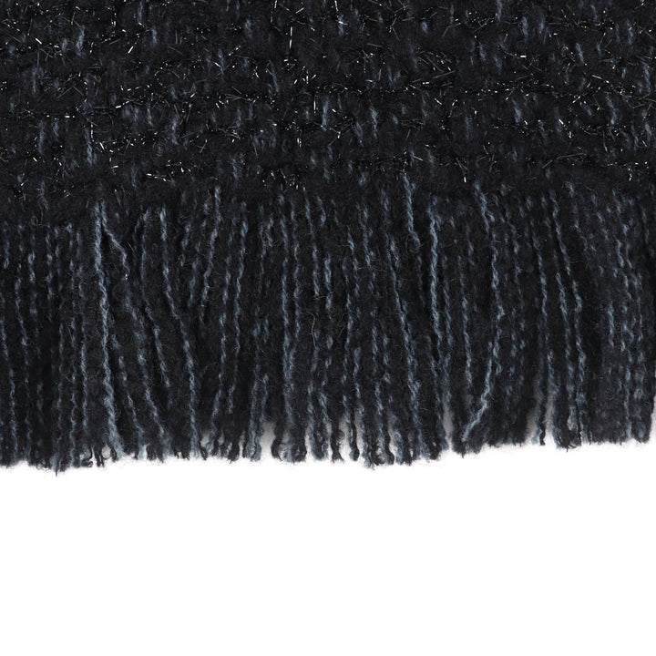 極美品★CHANEL シャネル カシミヤ混 ココマーク刺繍入り ラメ フリンジ付 大判 ストール ショール ブラック ブルー 箱付き 伊製 正規品