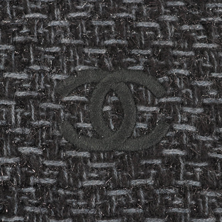 極美品★CHANEL シャネル カシミヤ混 ココマーク刺繍入り ラメ フリンジ付 大判 ストール ショール ブラック ブルー 箱付き 伊製 正規品