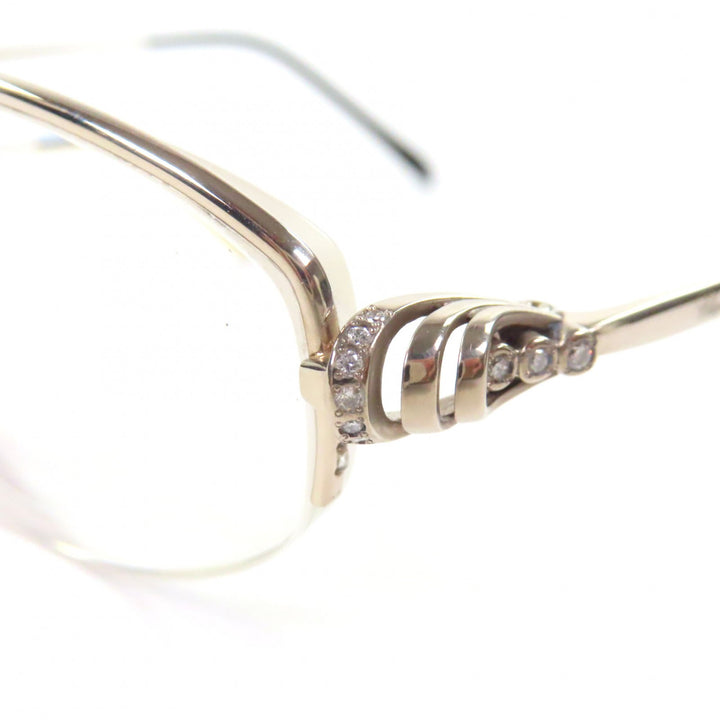 美品▼Chopard ショパール K14WG 20Pダイヤモンド ハーフリム ロゴ入り メガネ 眼鏡 アイウェア シルバー 54□16 135 度入り 重量26.8g