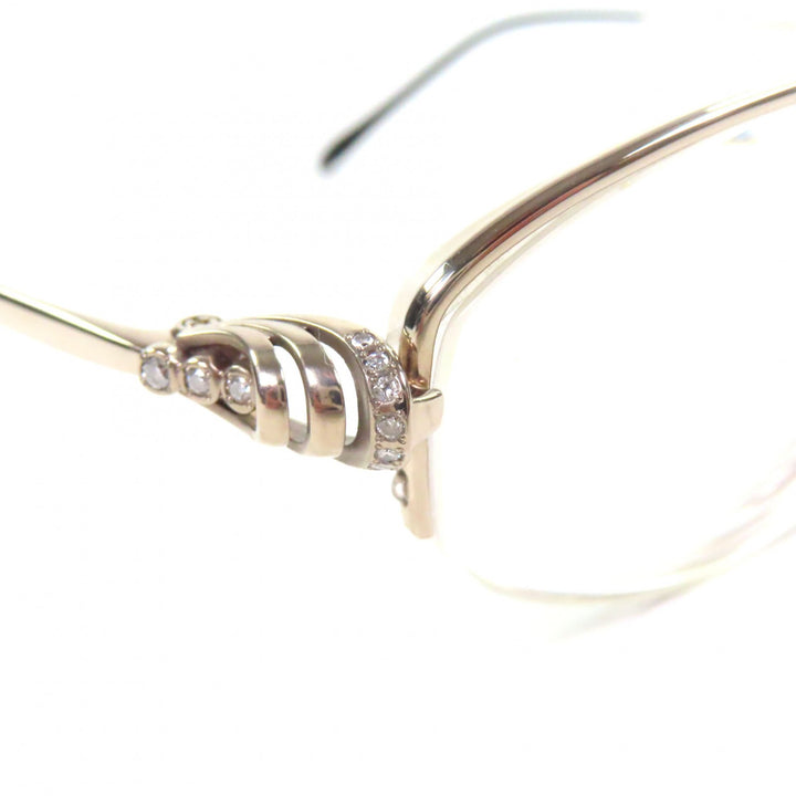 美品▼Chopard ショパール K14WG 20Pダイヤモンド ハーフリム ロゴ入り メガネ 眼鏡 アイウェア シルバー 54□16 135 度入り 重量26.8g