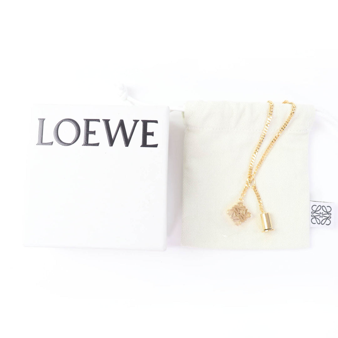 極美品☆LOEWE ロエベ J82124X02 アナグラム キューブ チェーン ネックレス ペンダント ゴールド スペイン製 レディース 箱・保存袋付き
