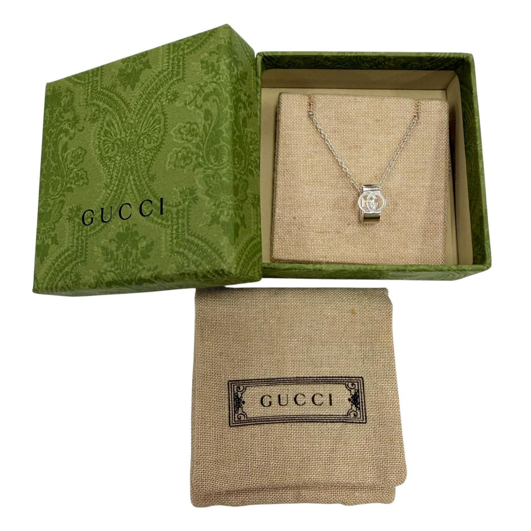 美品☆GUCCI グッチ 818927 インターロッキングG ペンダント ネックレス AG925 現行品 シルバー 伊製 重量11.0g 定価73700円 箱・保袋付