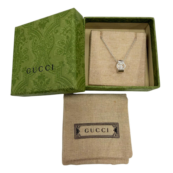 美品☆GUCCI グッチ 818927 インターロッキングG ペンダント ネックレス AG925 現行品 シルバー 伊製 重量11.0g 定価73700円 箱・保袋付