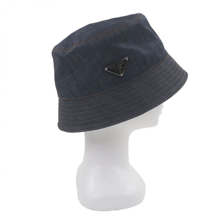 未使用品▼PRADA プラダ 2HC137 トライアングルロゴ 三角プレート ブルーデニム 帽子 バケットハット インディゴ XL 伊製 正規品 メンズ