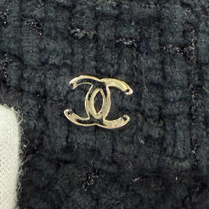美品☆CHANEL シャネル 22B AA8560 コットン ウール ココマーク ツイード ハット ブラック ゴールド金具 M イタリア製 正規品 レディース