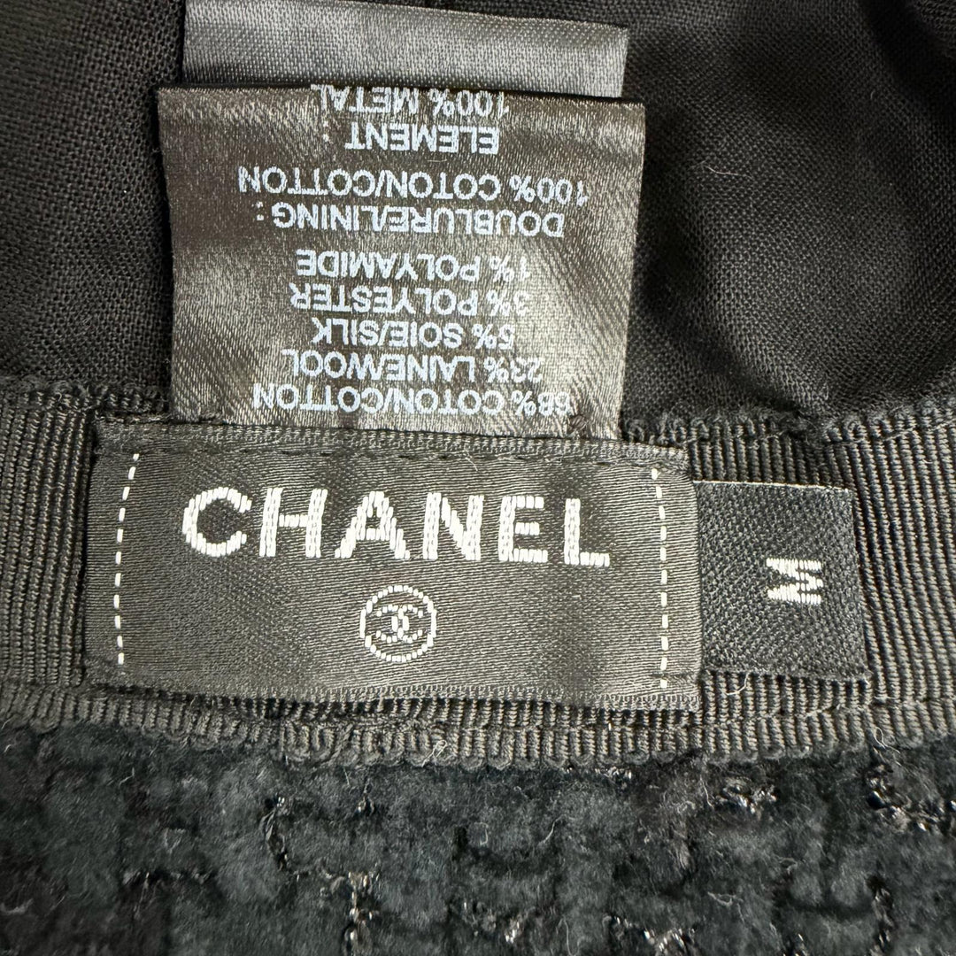 美品☆CHANEL シャネル 22B AA8560 コットン ウール ココマーク ツイード ハット ブラック ゴールド金具 M イタリア製 正規品 レディース