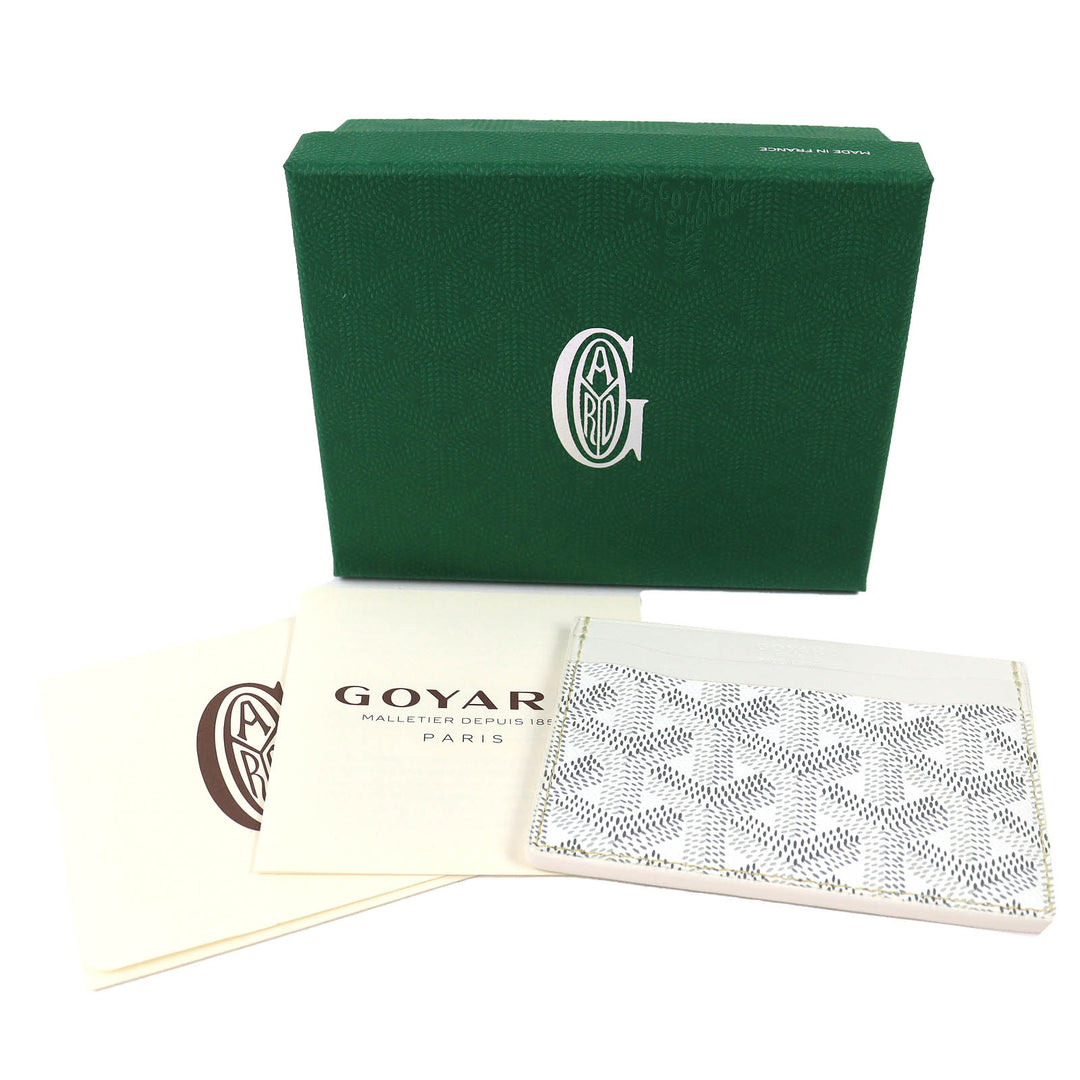 未使用品△GOYARD ゴヤール サンシュルピス PVC レザー ヘリンボーン パスケース 定期入れ カードケース ホワイト グレー 箱付き 仏製