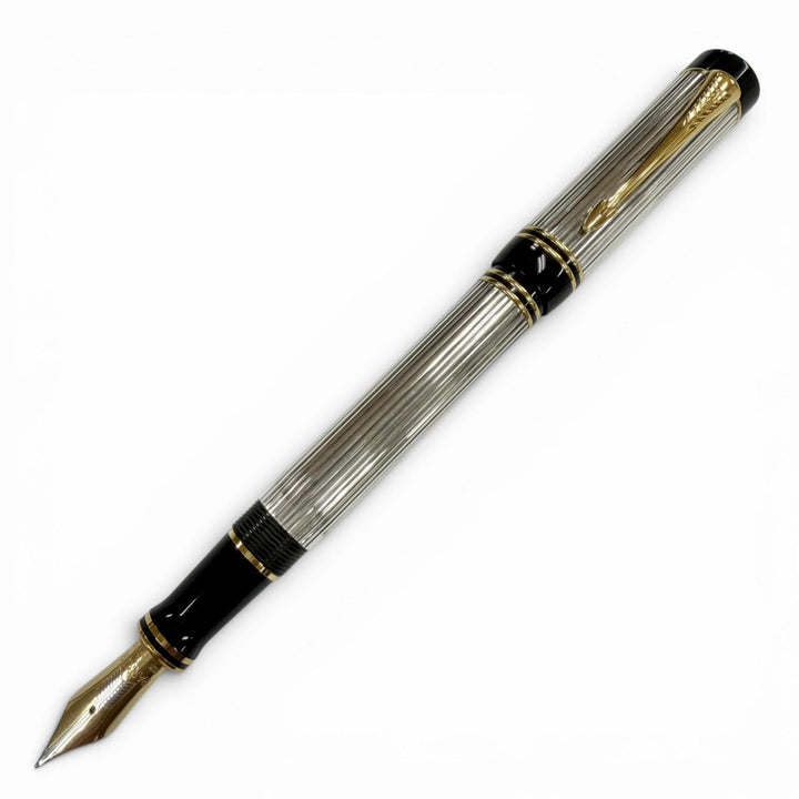 美品▼PARKER パーカー デュオフォールド センテニアル ペン先18K Fニブ 万年筆 シルバー ゴールド ブラック メンズ