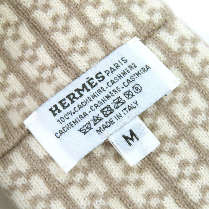 極美品△HERMES エルメス ジョヴァンナ カシミヤ100％ エトゥープ エクリュ Hロゴ ニット ヘアバンド ヘッドバンド ヘアアクセサリー M