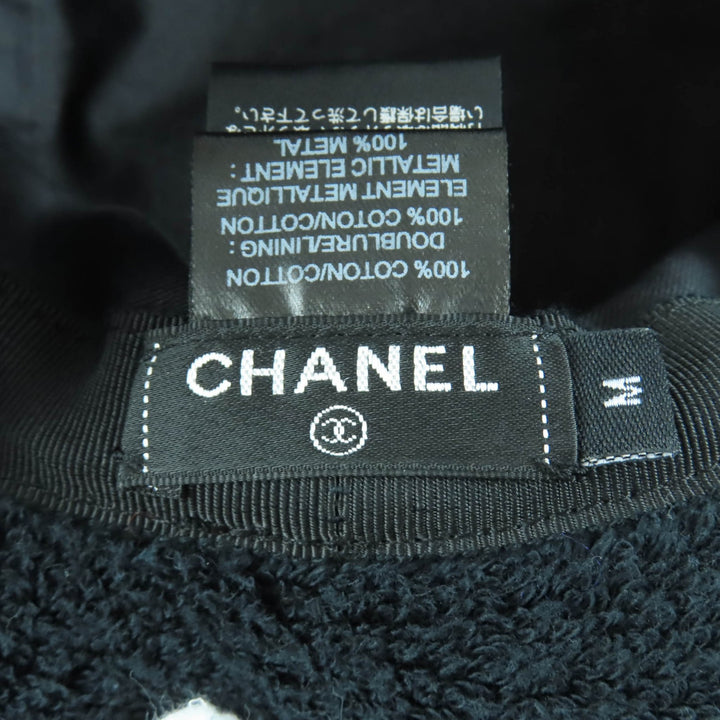美品★CHANEL シャネル 21V コットン100％ ココマークプレート付 パイル地 バケットハット ネイビー M イタリア製 正規品 レディース