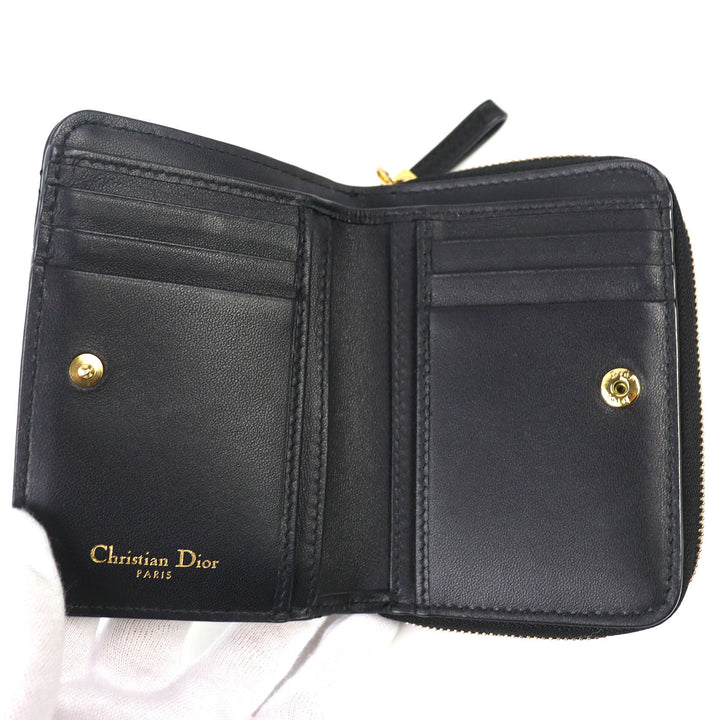 良品△Christian Dior クリスチャンディオール S5032UWHC カナージュ Dior Caro Scarlet レザー ウォレット 二つ折り財布 定価120000円