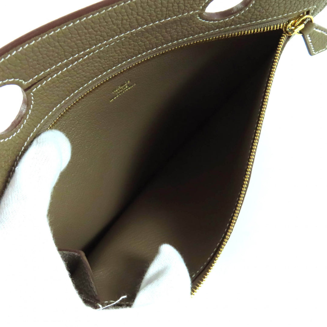 極美品★HERMES エルメス エトゥープ トゴ ゴールド金具 ZIP付き レザー バッグポケット U刻印 箱・保存袋付き フランス製 レディース