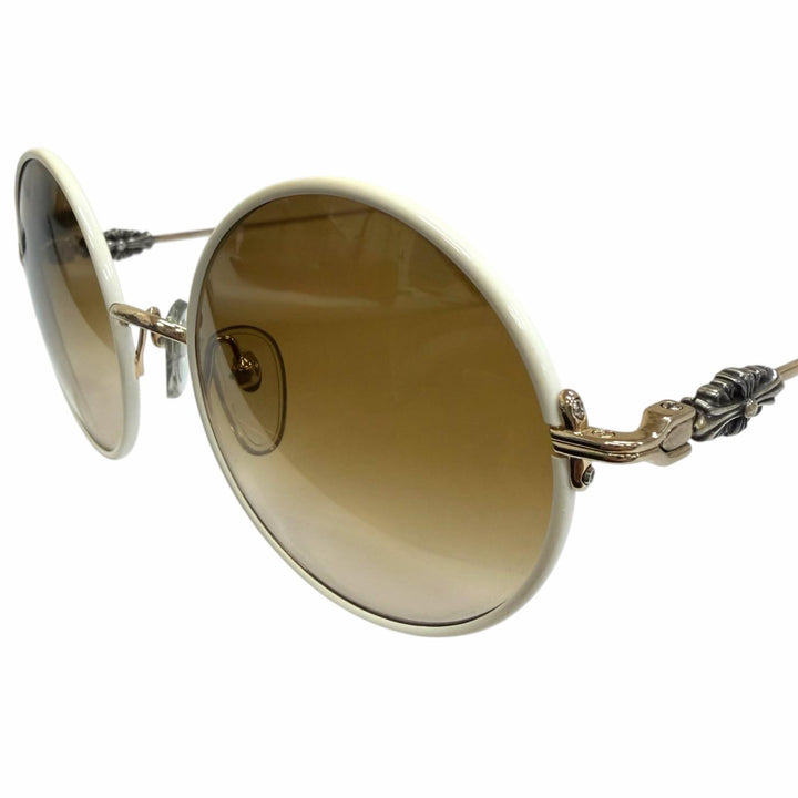 美品▼CHROME HEARTS クロムハーツ OVARYEASY 925 フローラルテンプル ラウンド グラデーションレンズ サングラス 白 総重量28.93g