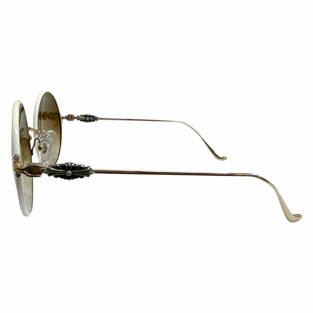 美品▼CHROME HEARTS クロムハーツ OVARYEASY 925 フローラルテンプル ラウンド グラデーションレンズ サングラス 白 総重量28.93g