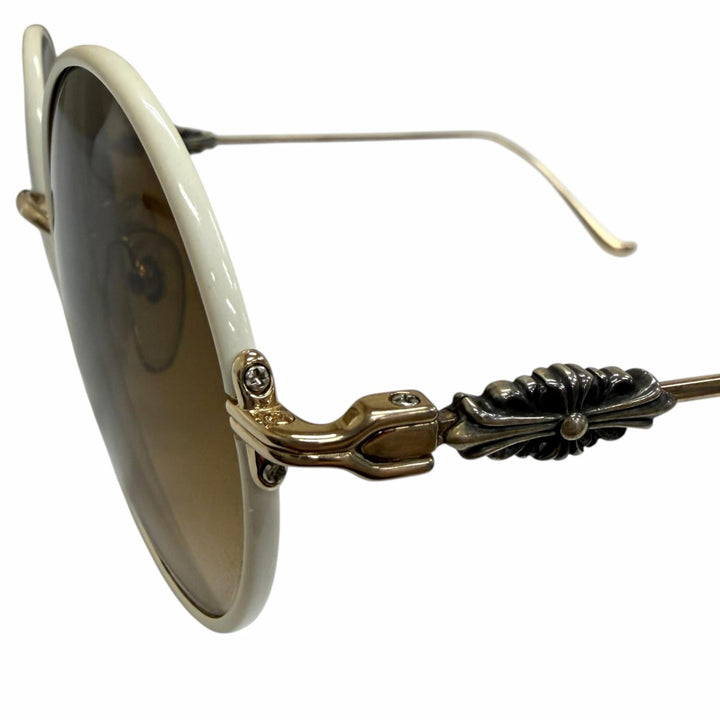 美品▼CHROME HEARTS クロムハーツ OVARYEASY 925 フローラルテンプル ラウンド グラデーションレンズ サングラス 白 総重量28.93g