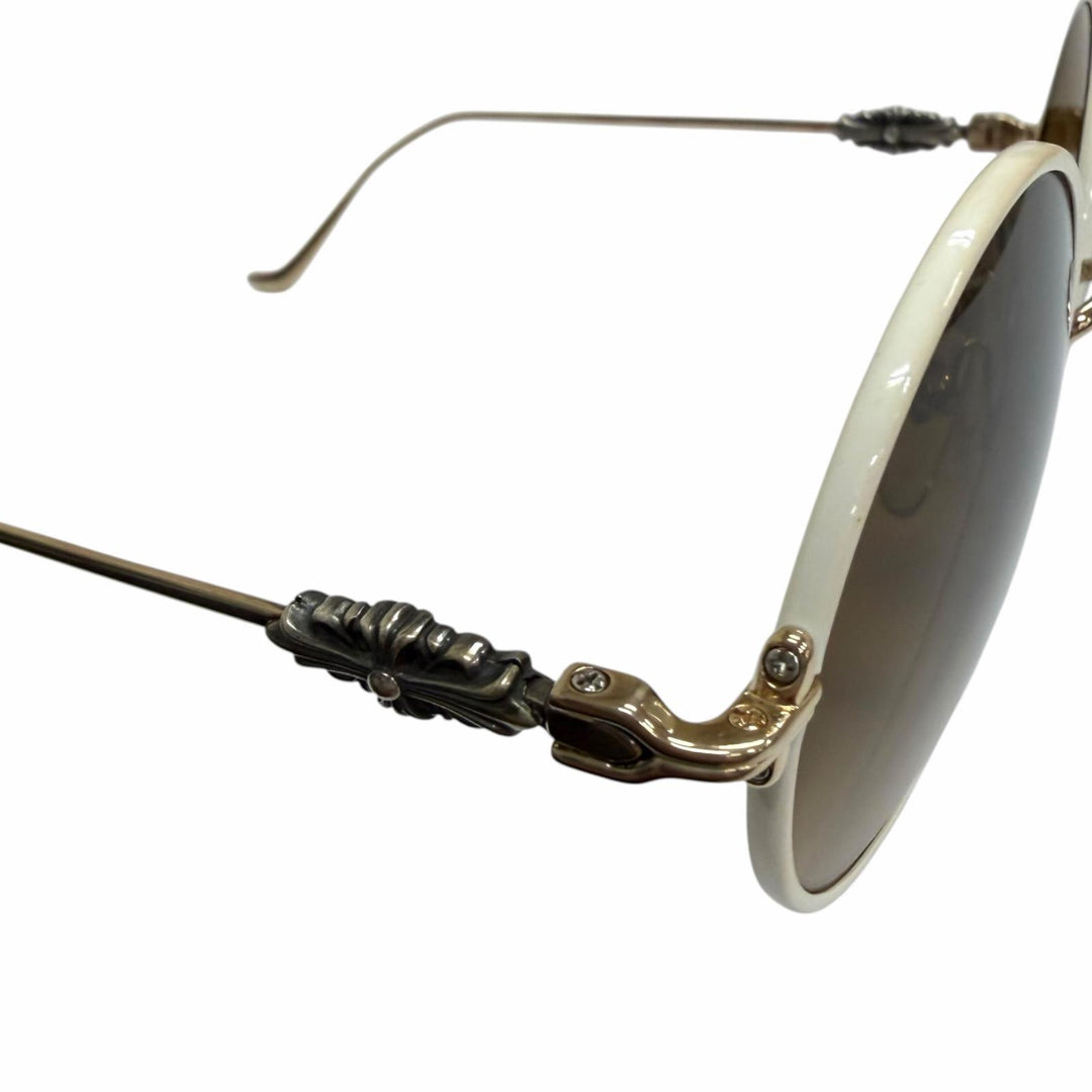 美品▼CHROME HEARTS クロムハーツ OVARYEASY 925 フローラルテンプル ラウンド グラデーションレンズ サングラス 白 総重量28.93g
