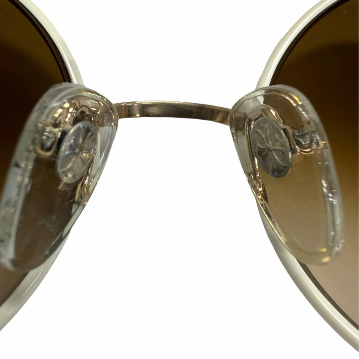 美品▼CHROME HEARTS クロムハーツ OVARYEASY 925 フローラルテンプル ラウンド グラデーションレンズ サングラス 白 総重量28.93g
