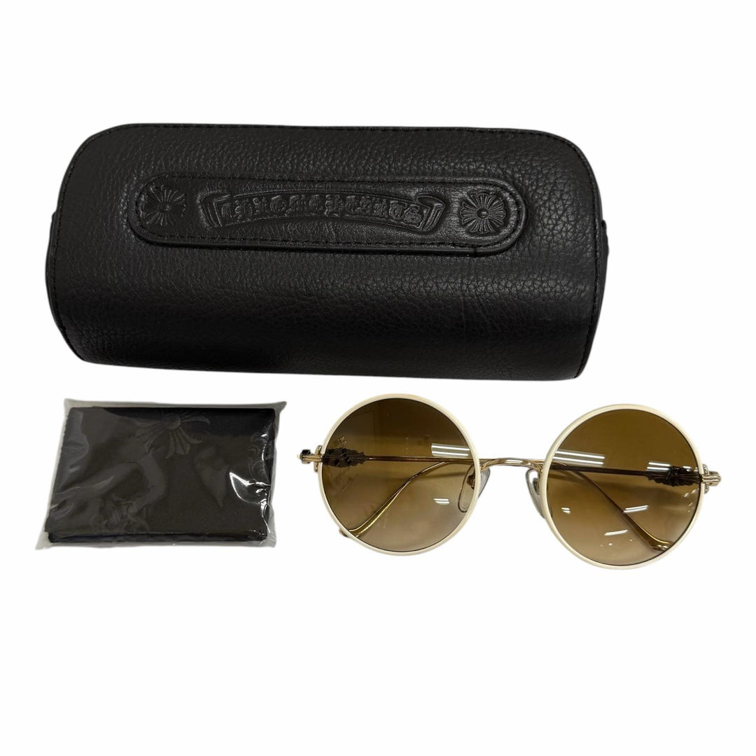 美品▼CHROME HEARTS クロムハーツ OVARYEASY 925 フローラルテンプル ラウンド グラデーションレンズ サングラス 白 総重量28.93g