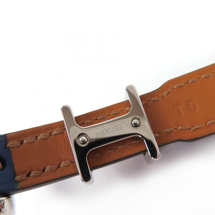 未使用品☆HERMES エルメス 2025年製 トレンチ シルバー金具 2連 レザー ブレスレット ネイビー K刻印 箱・保存袋付き 仏製 レディース