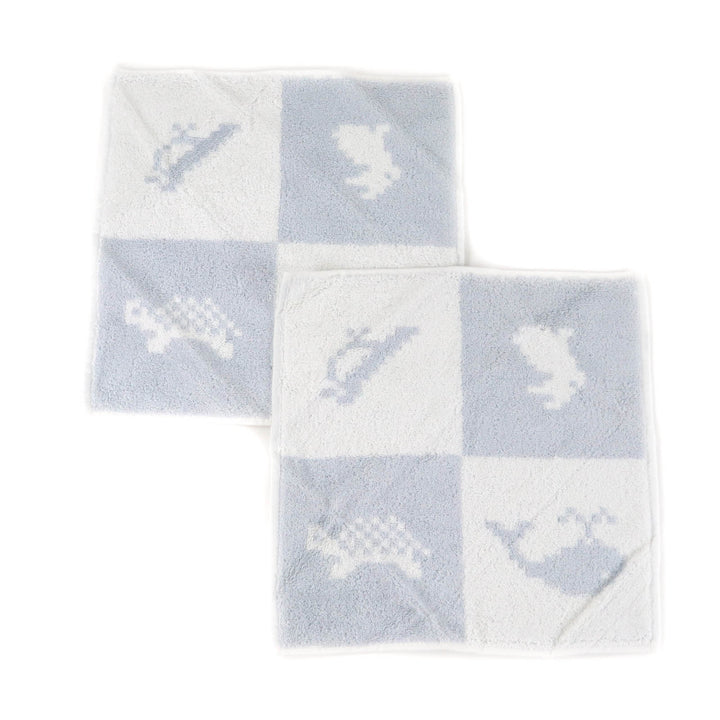 未使用品★HERMES エルメス CARRE ANIMAUX PIXEL コットン100％ ブルー アニマル柄 2個セット ベビータオル ハンドタオル 箱付 仏製