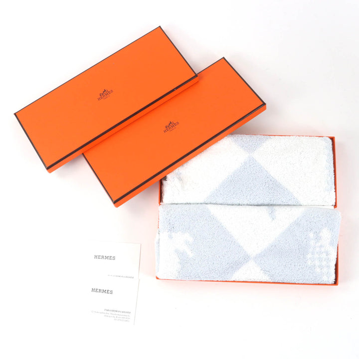 未使用品★HERMES エルメス CARRE ANIMAUX PIXEL コットン100％ ブルー アニマル柄 2個セット ベビータオル ハンドタオル 箱付 仏製