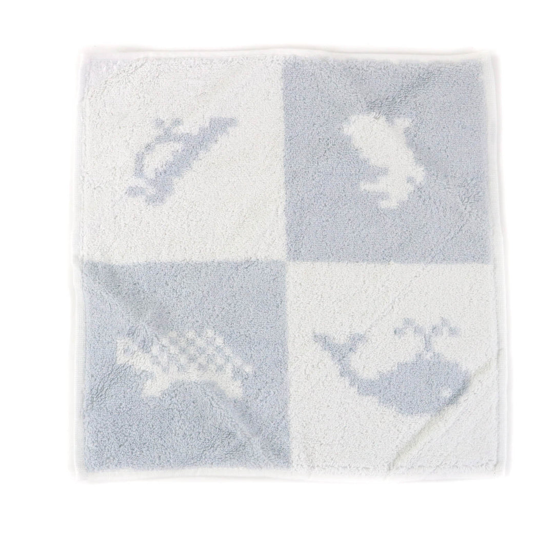 未使用品★HERMES エルメス CARRE ANIMAUX PIXEL コットン100％ ブルー アニマル柄 2個セット ベビータオル ハンドタオル 箱付 仏製