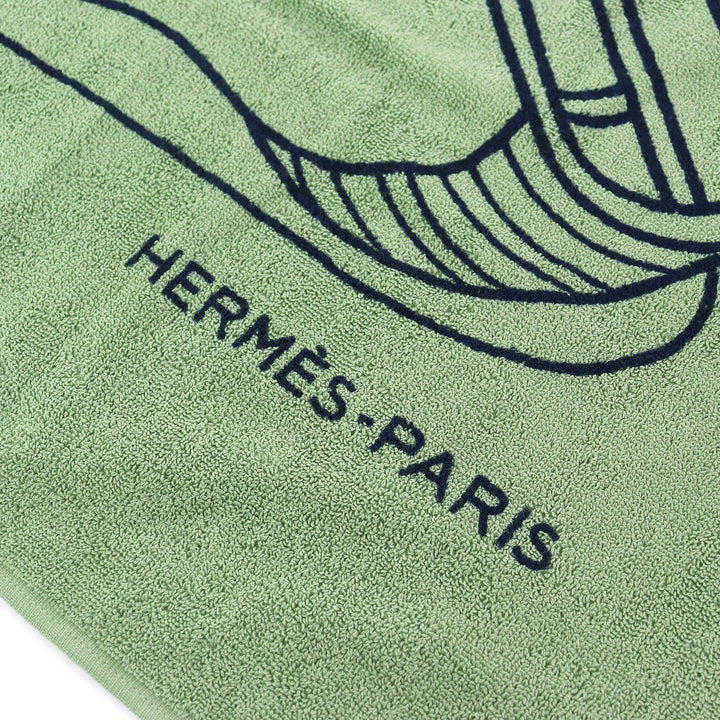 未使用品△HERMES エルメス HTH2501 ヨッティング プラージュ テレサ コットン100％ フリンジ ブランケット タオルケット グリーン 箱付