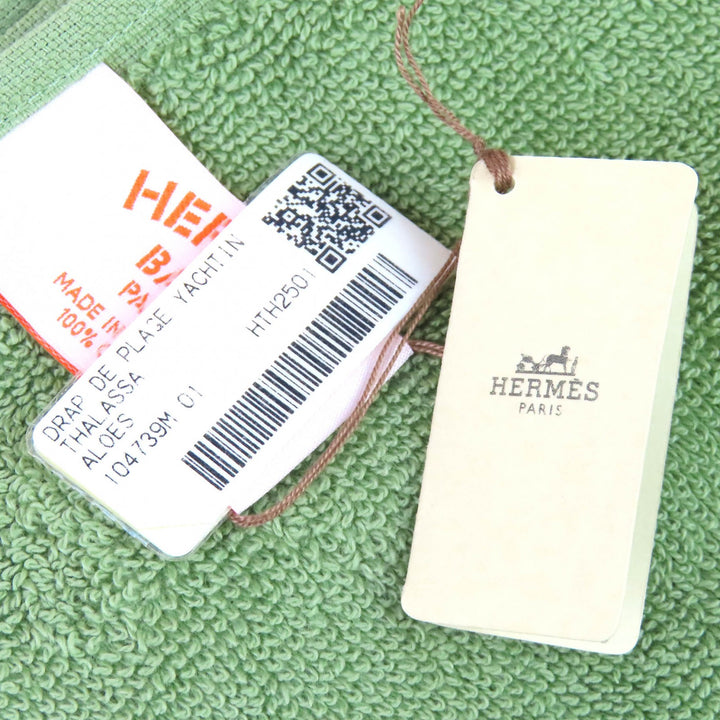 未使用品△HERMES エルメス HTH2501 ヨッティング プラージュ テレサ コットン100％ フリンジ ブランケット タオルケット グリーン 箱付