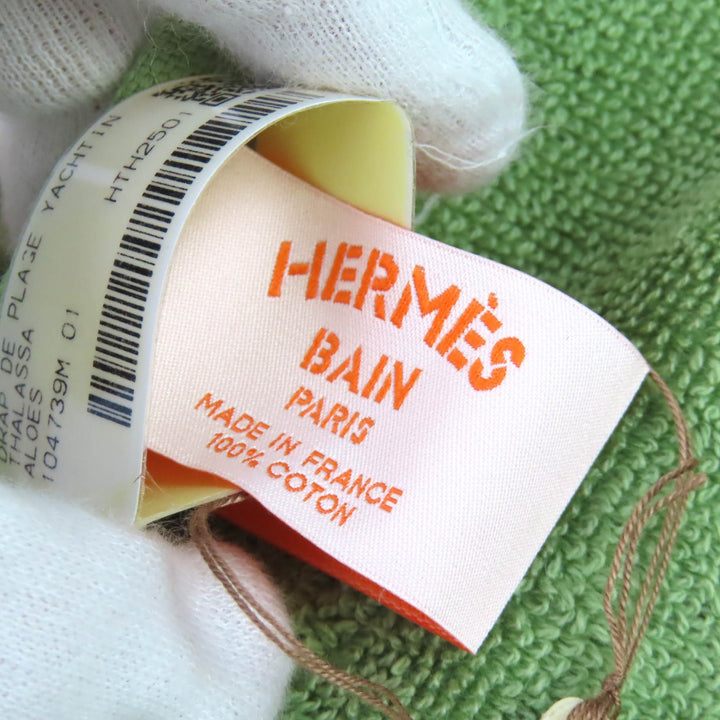 未使用品△HERMES エルメス HTH2501 ヨッティング プラージュ テレサ コットン100％ フリンジ ブランケット タオルケット グリーン 箱付