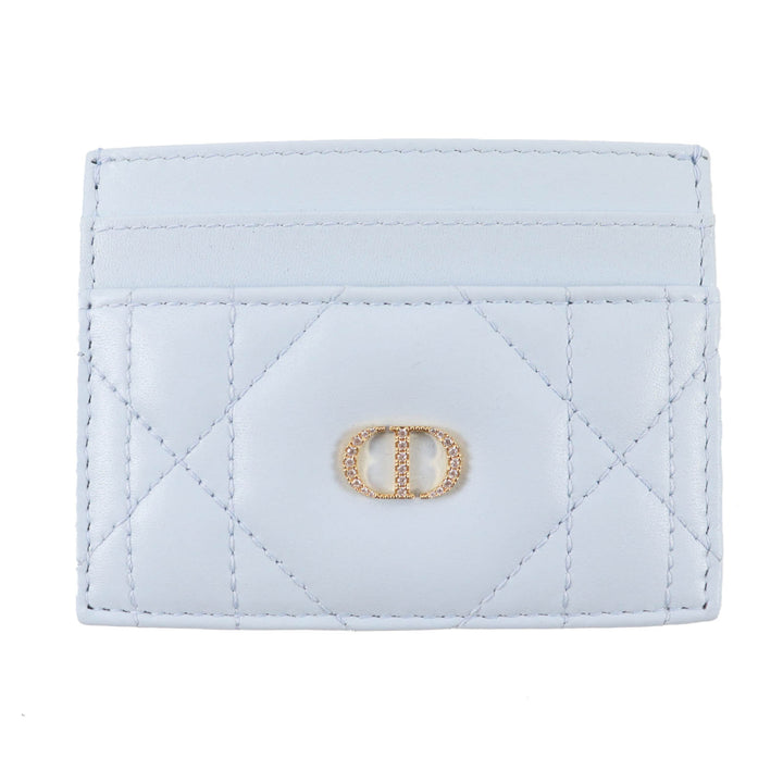 極美品☆Christian Dior クリスチャンディオール 25AW Dior Caro Freesia クリスタル カードホルダー ラムスキン ライトブルー